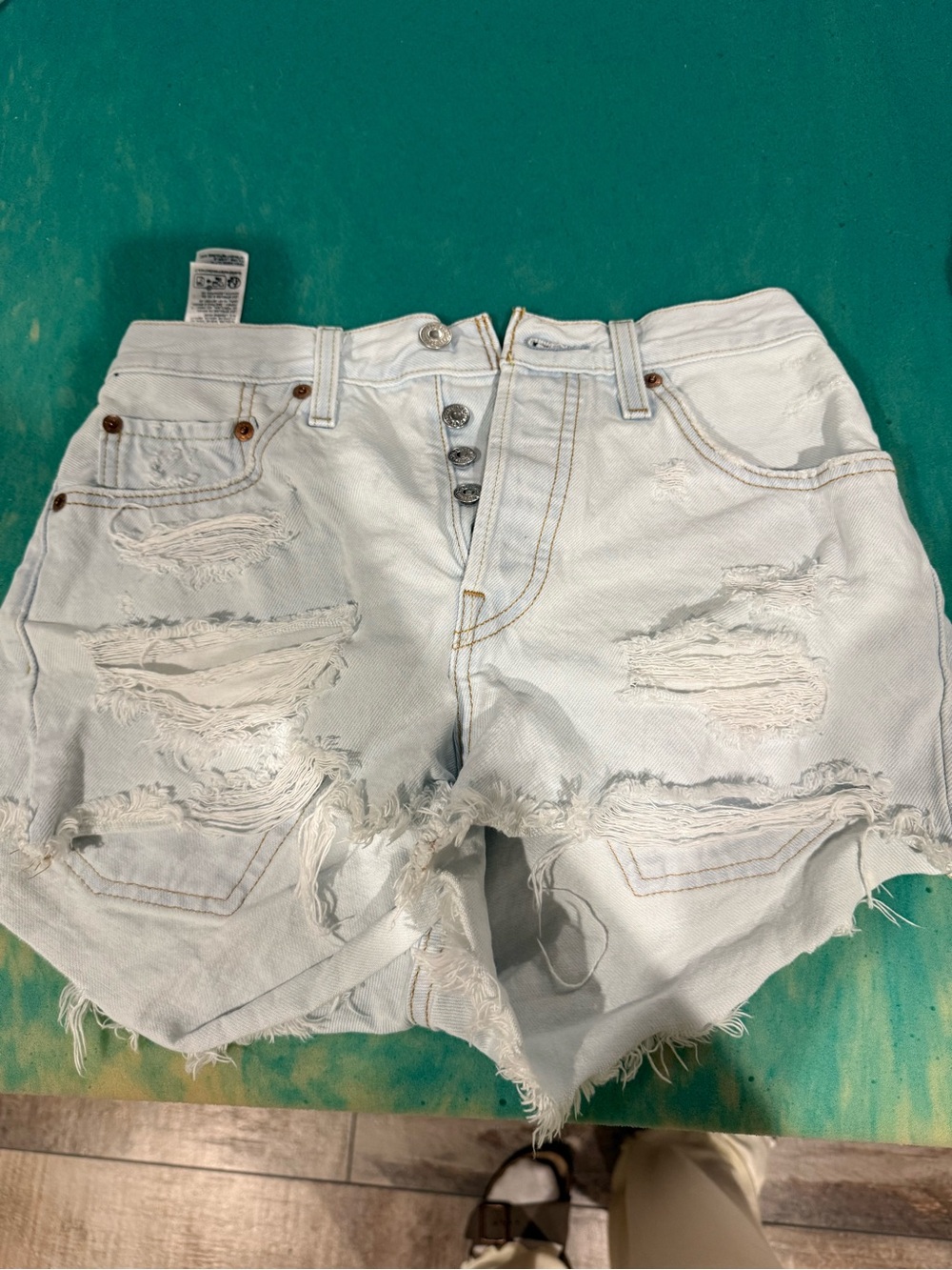 Levi's White Distressed Cutoff Denim Shorts